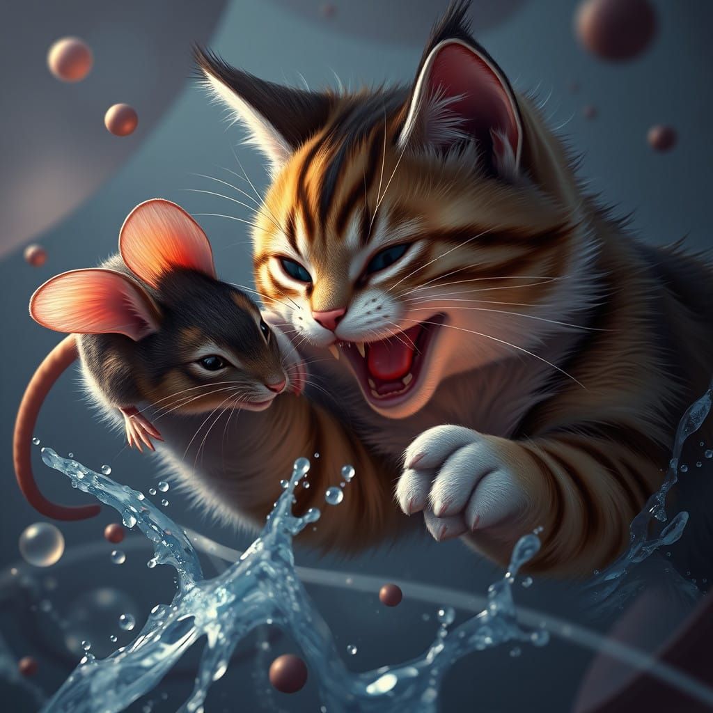 Whimsical Feline Triumph in Vibrant Fantasy Realm