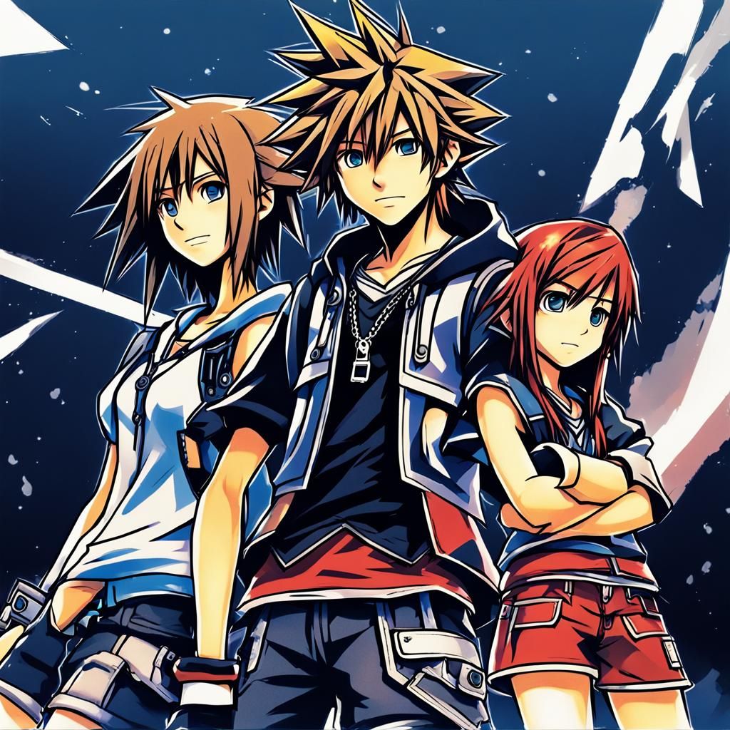 Kingdom Hearts: Sora, Riku, and Kairi in Manga Style