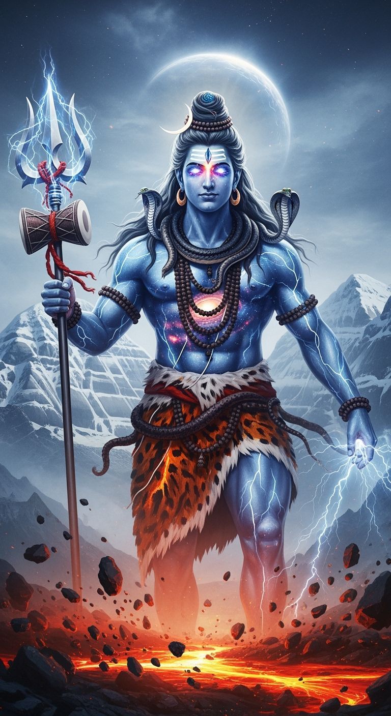 Lord Shiva in Cosmic Form: Mythological Rendering