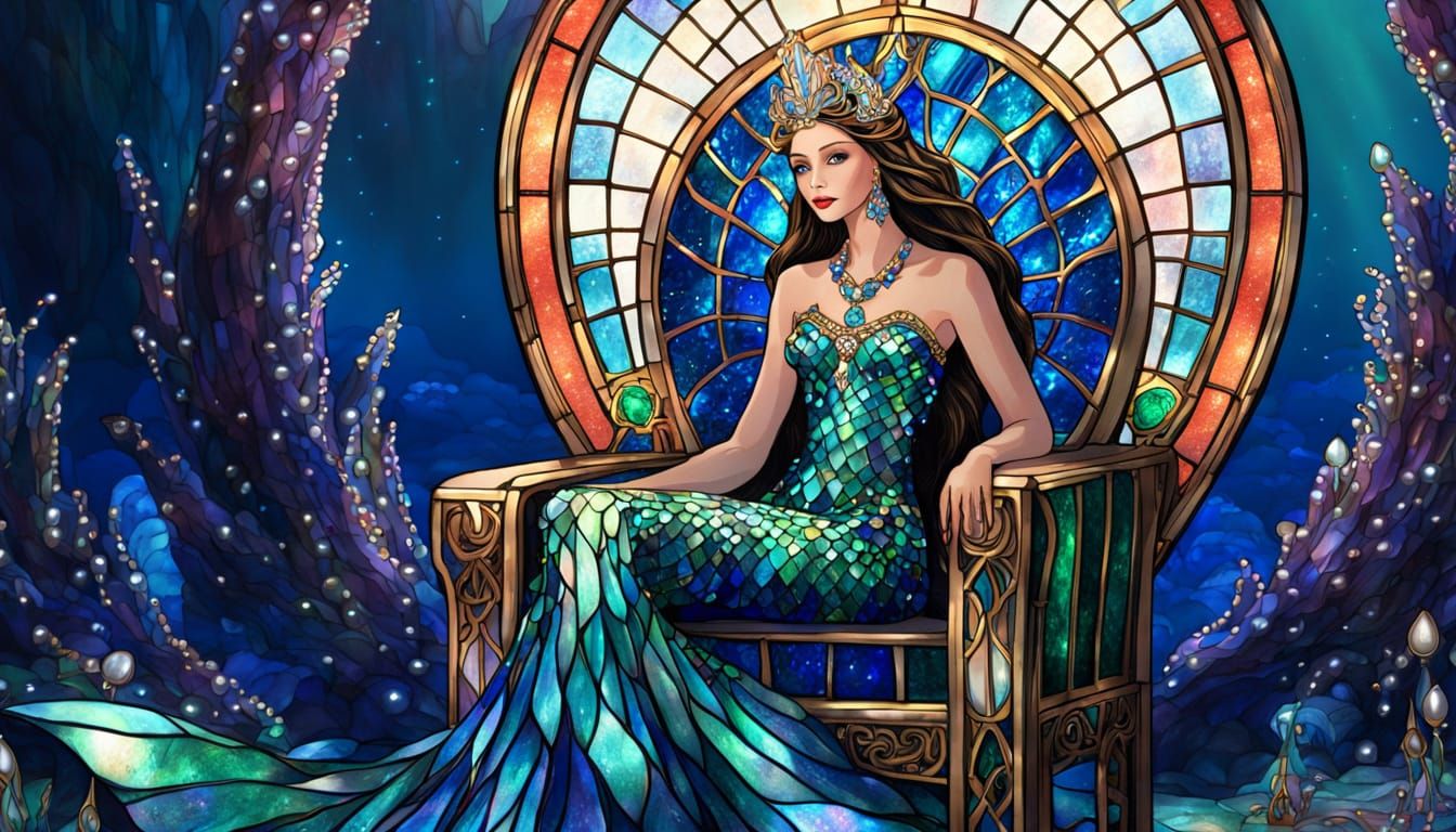 Regal Mermaid Queen in Stained Glass Gown