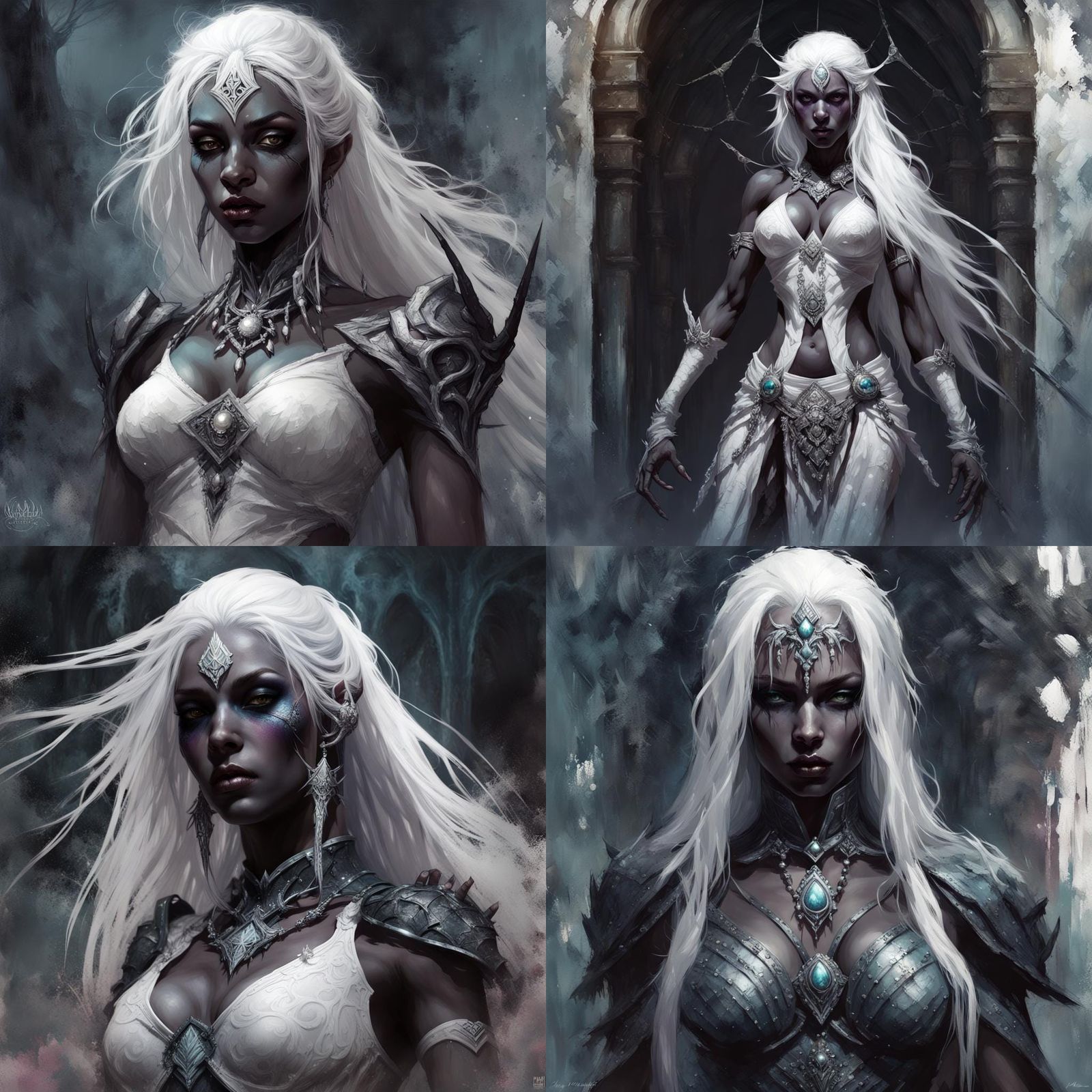 Drow High Priestess in Fantasy Splash Art Style