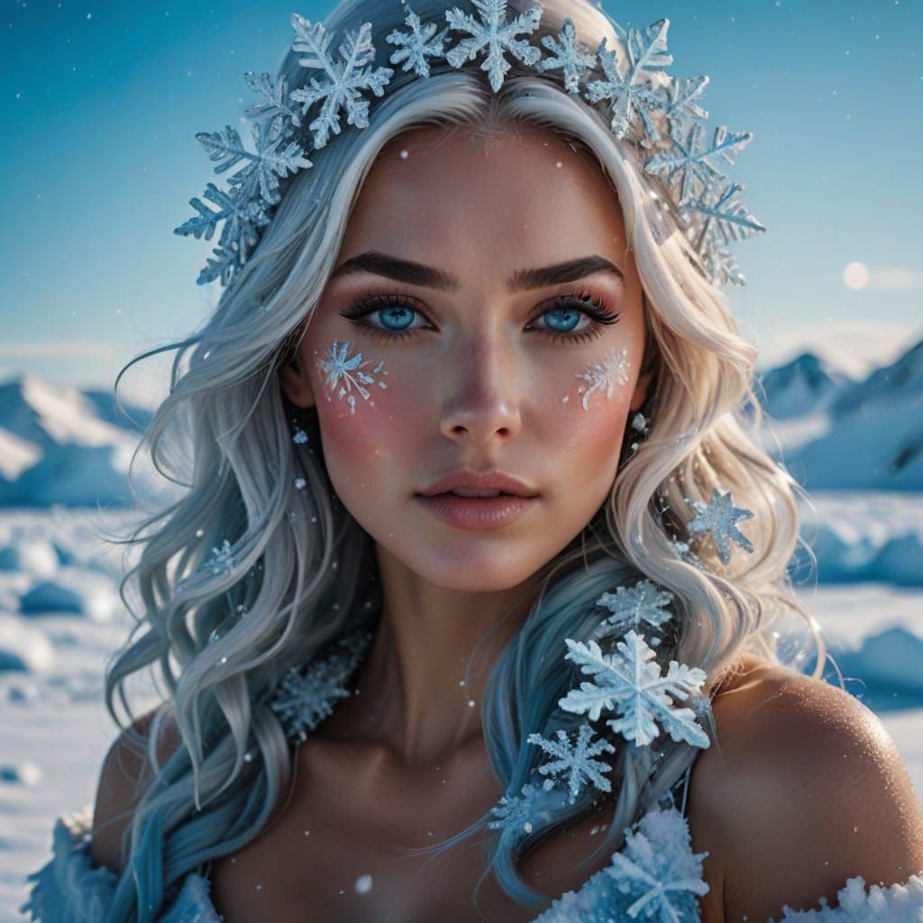 Snow Queen in Vibrant Arctic Wonderland