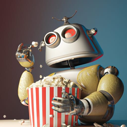 Robot Eating Popcorn as Pixar 3D Art
