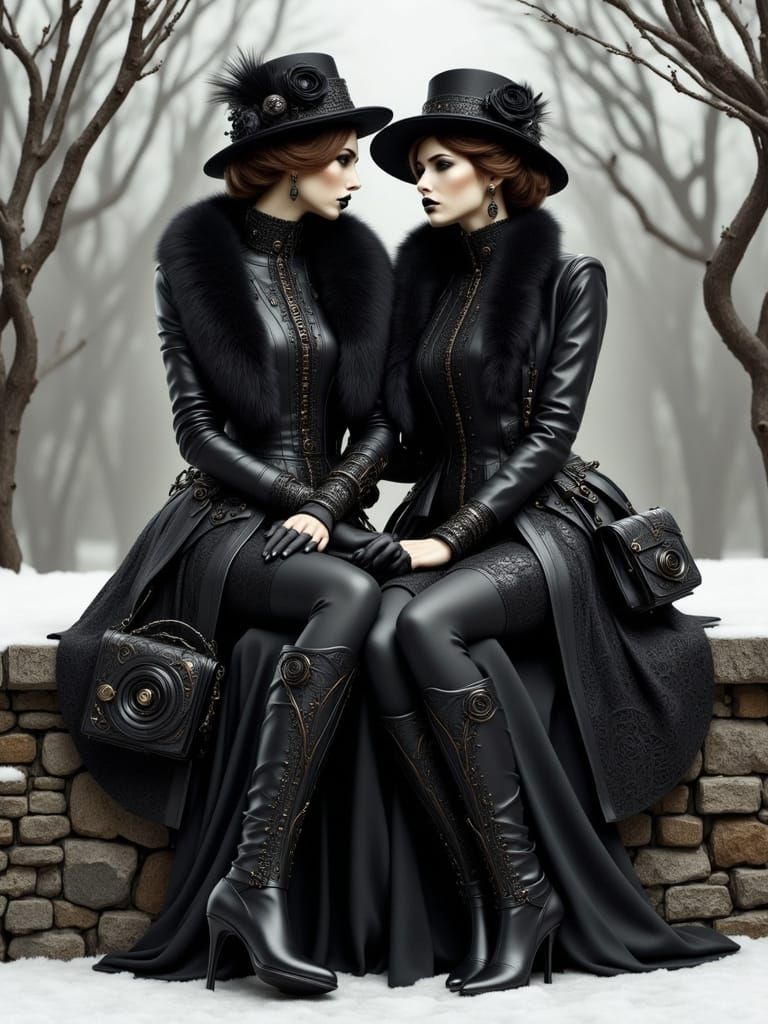Steampunk Elegance in Winter Landscape