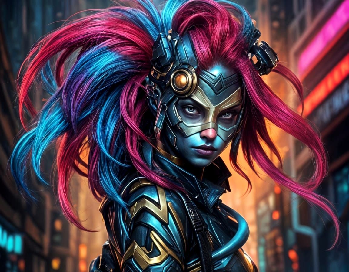 Superheroine Ready for Battle in Futuristic City