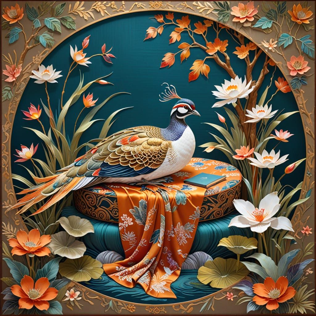 Quail in Luxurious Cozy Reading Nook