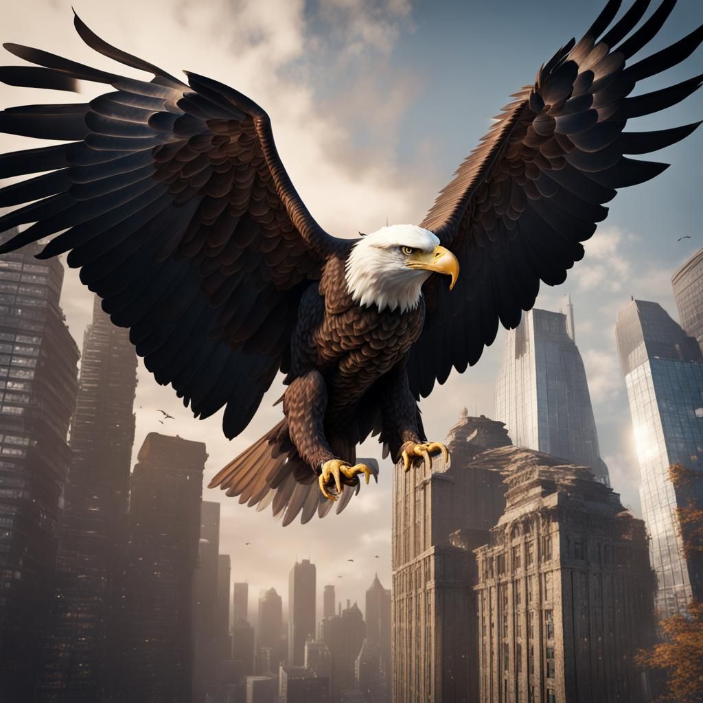 Majestic Bald Eagle Soars Over City
