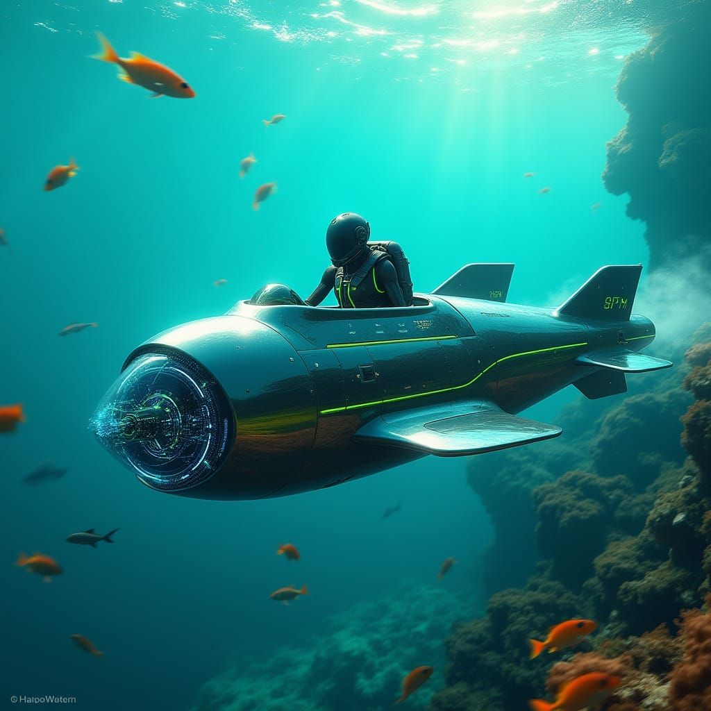 Futuristic One-Person Submarine for High-Speed Aquatic Races