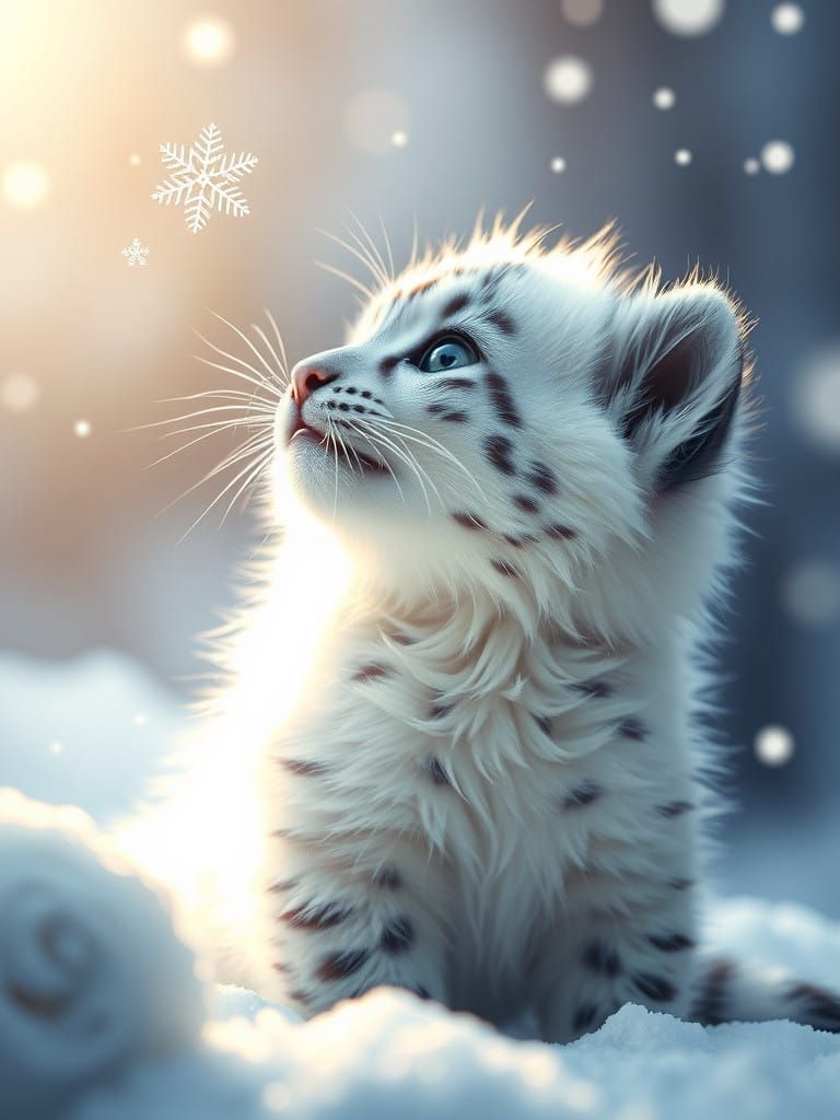 Snow kitten watching snow fall
