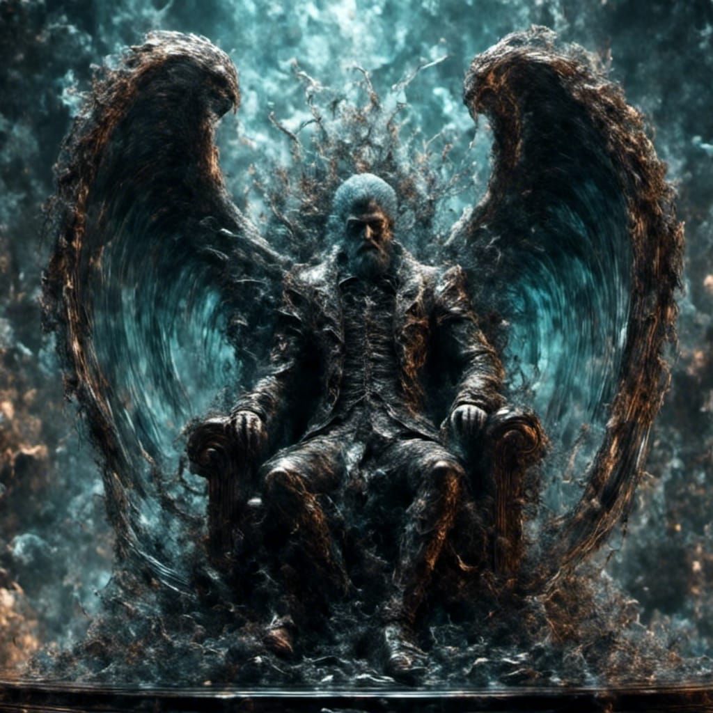 Glass Kraken Statue on Throne with Wings