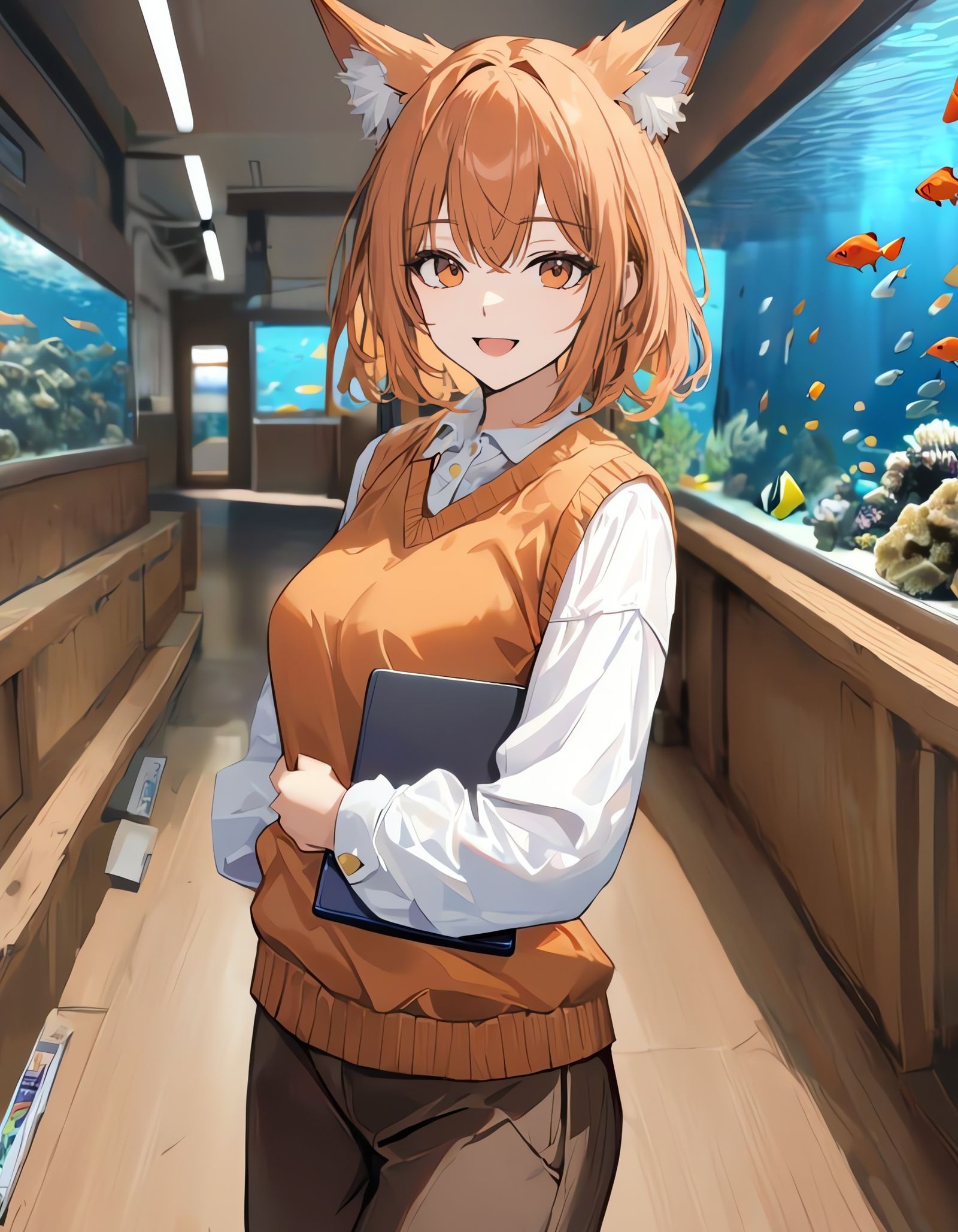 Surreal Anime Cowgirl Surveys Her Vibrant Aquarium Domain