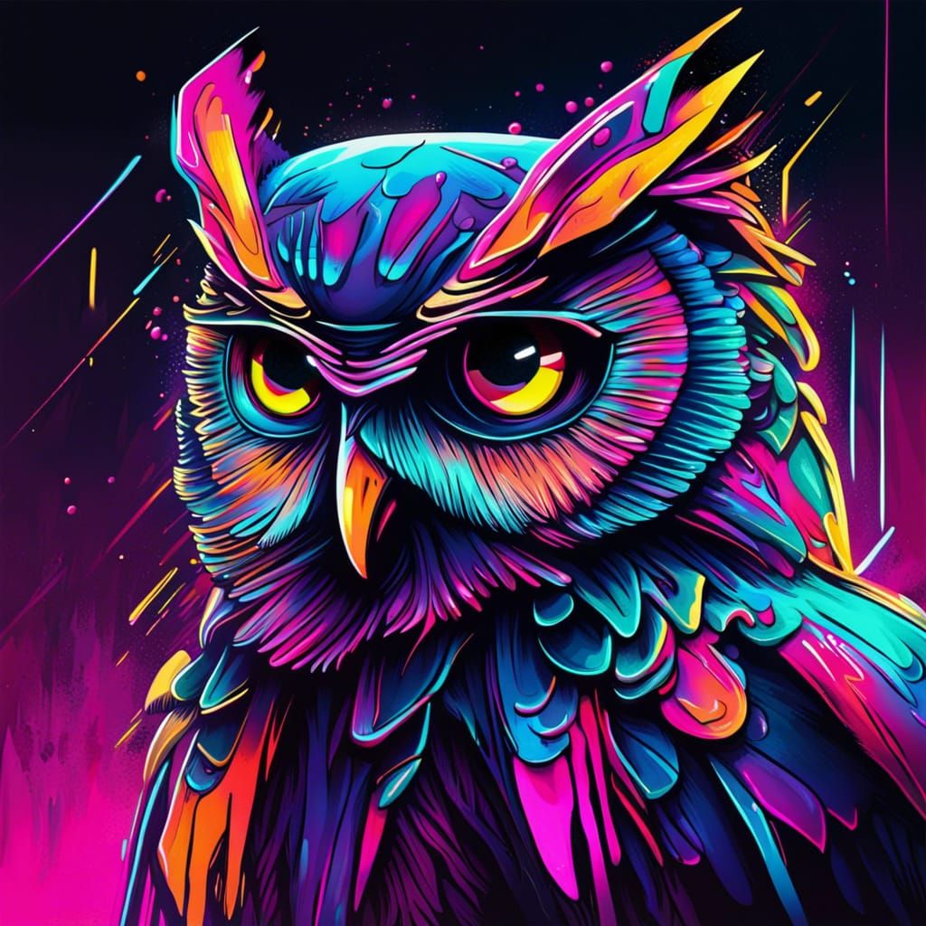 Synthwave Neon Owl in Graffiti Style