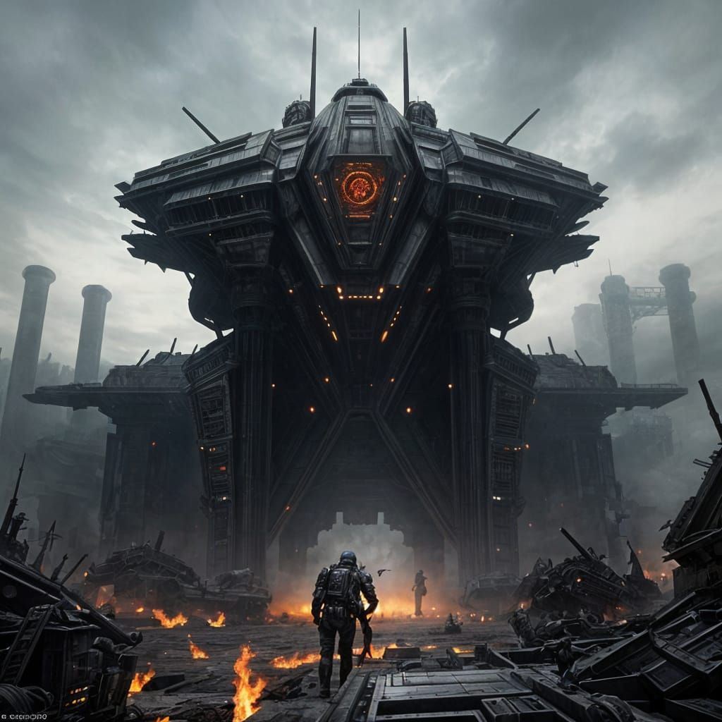 Gigantic Sci-Fi Zoid Hangar in Doré Style