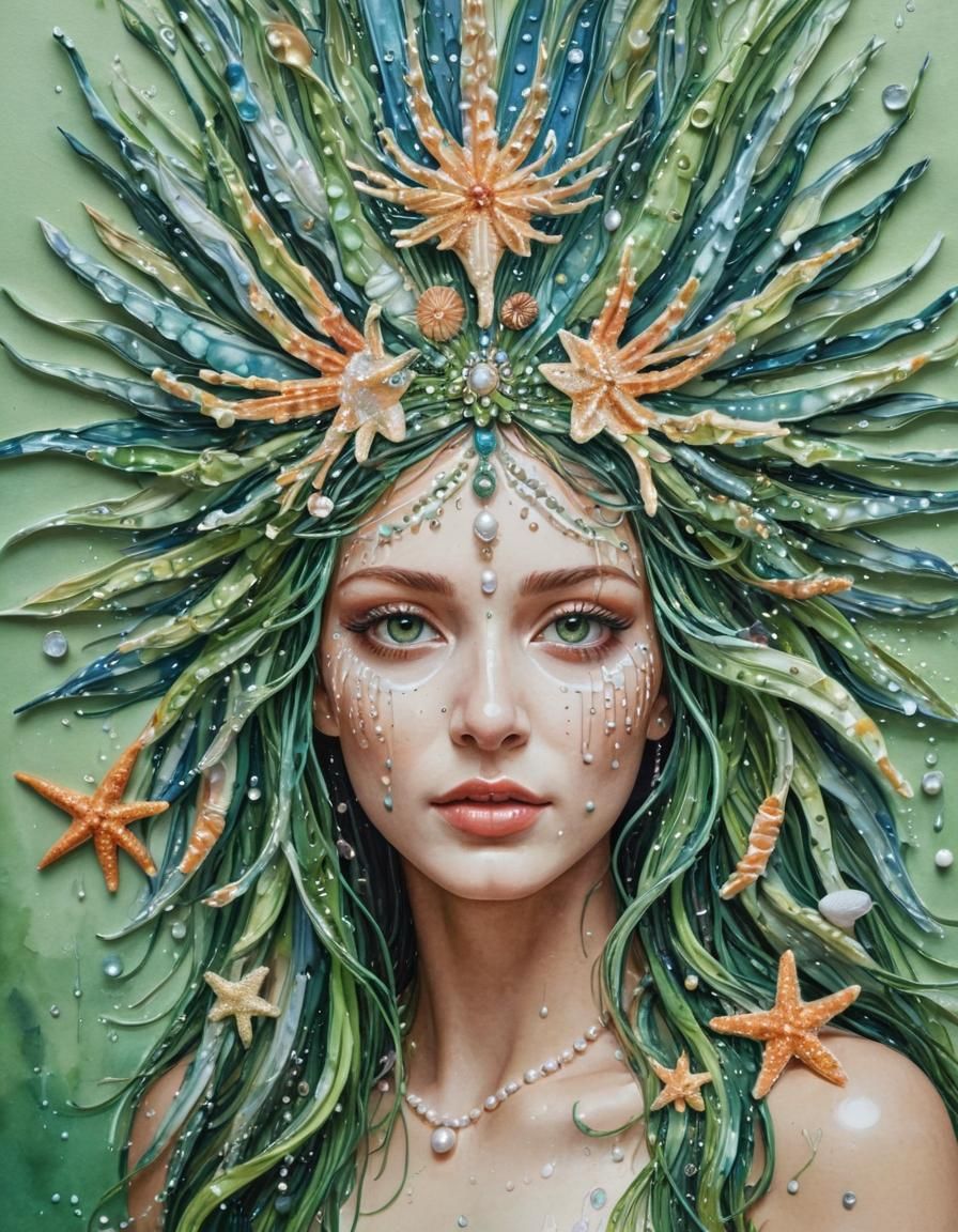 Water Goddess with Sea Crown: Watercolor Painting