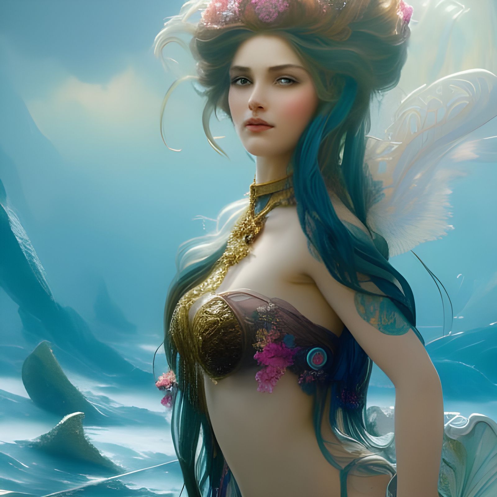 Hyperdetailed Mermaid Portrait in Comic Book Art Style