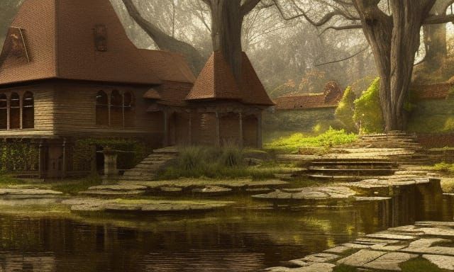 Cathedral Garden Pond: Dark Fantasy Concept Art