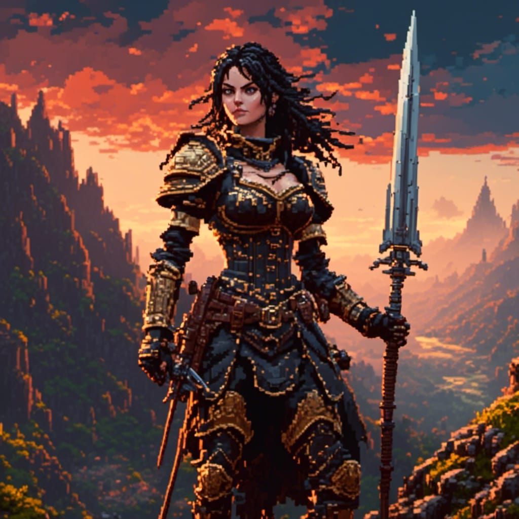 Austrian Warrior Woman in 2D Pixel Art Style