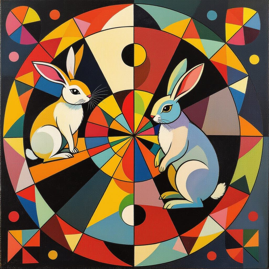 Kaleidoscopic Hares in the Style of Kandinsky and Cezanne