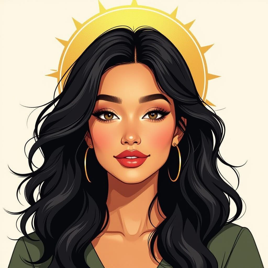 Serene Sketch of Woman with Golden Sun