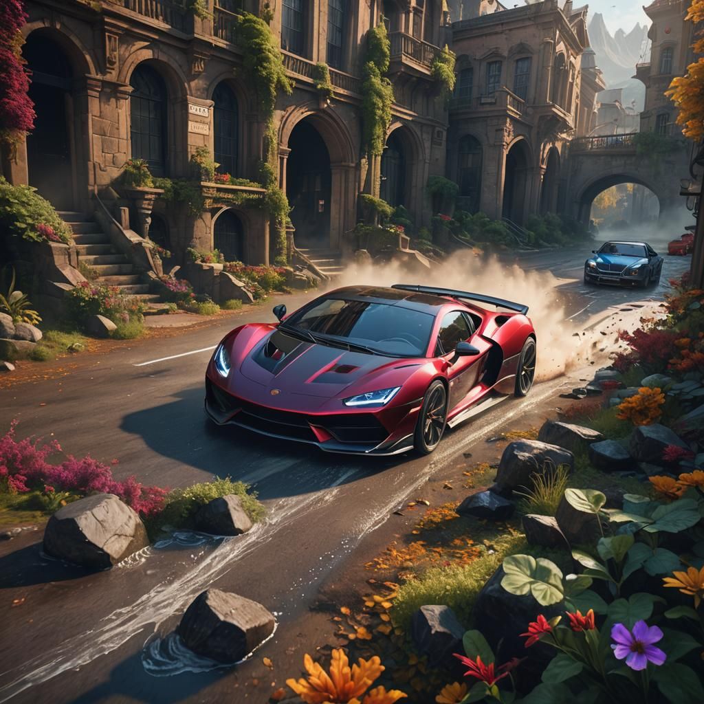 Dynamic "VROOM" Sports Car Concept Art