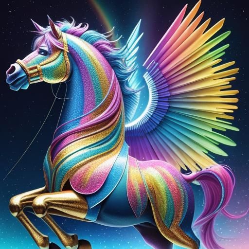 dynamic 3D hyper realistic crystalline a rainbow mane unicor...