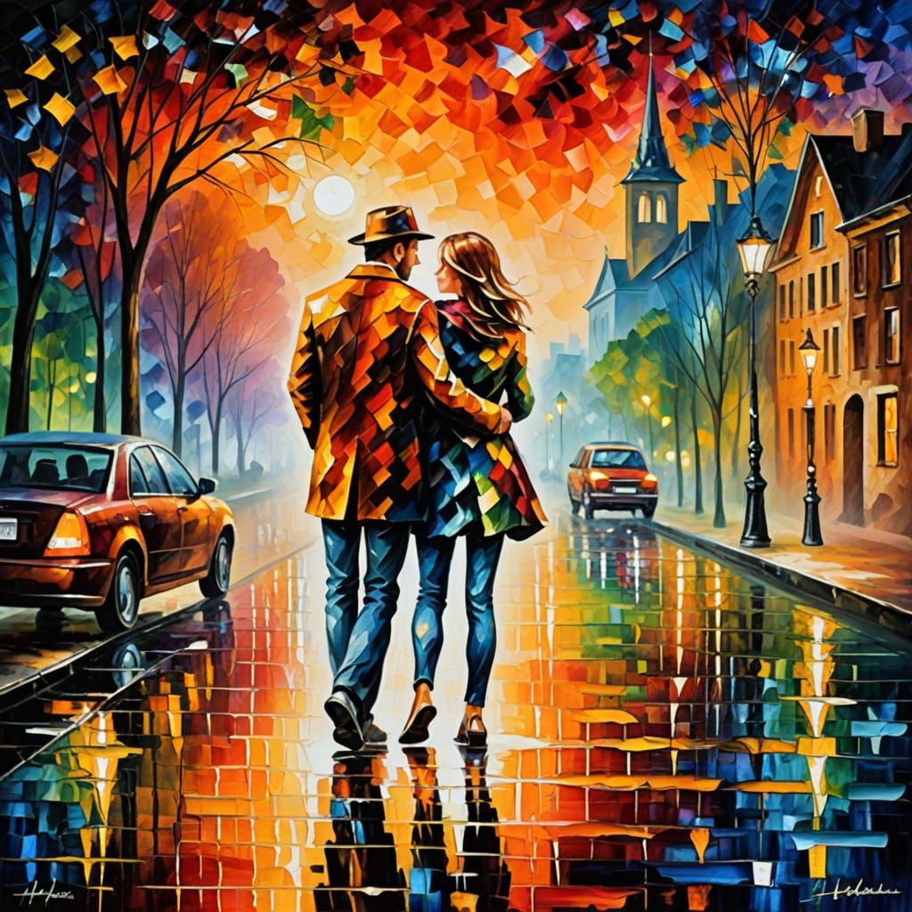 Romantic Sunset in Vibrant Oil Paint Style