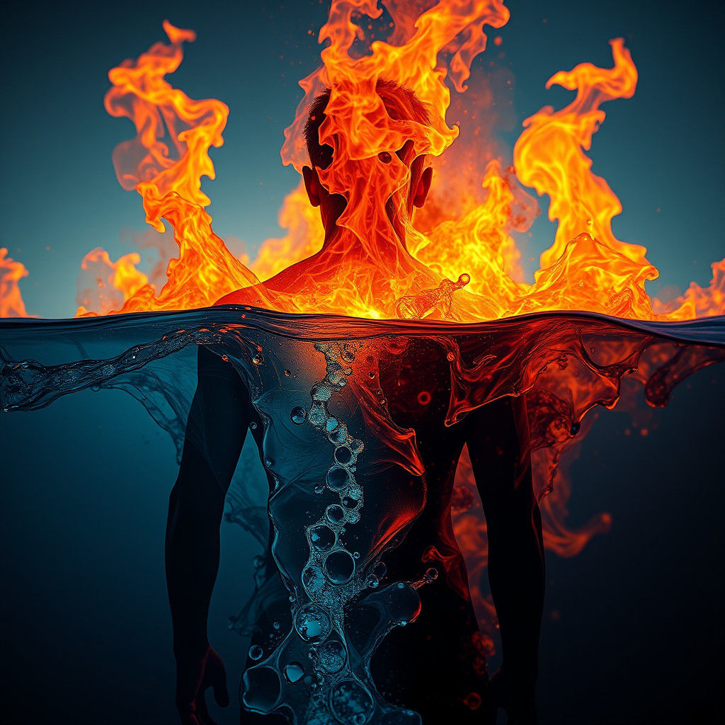 Surreal Figure in Water and Flames
