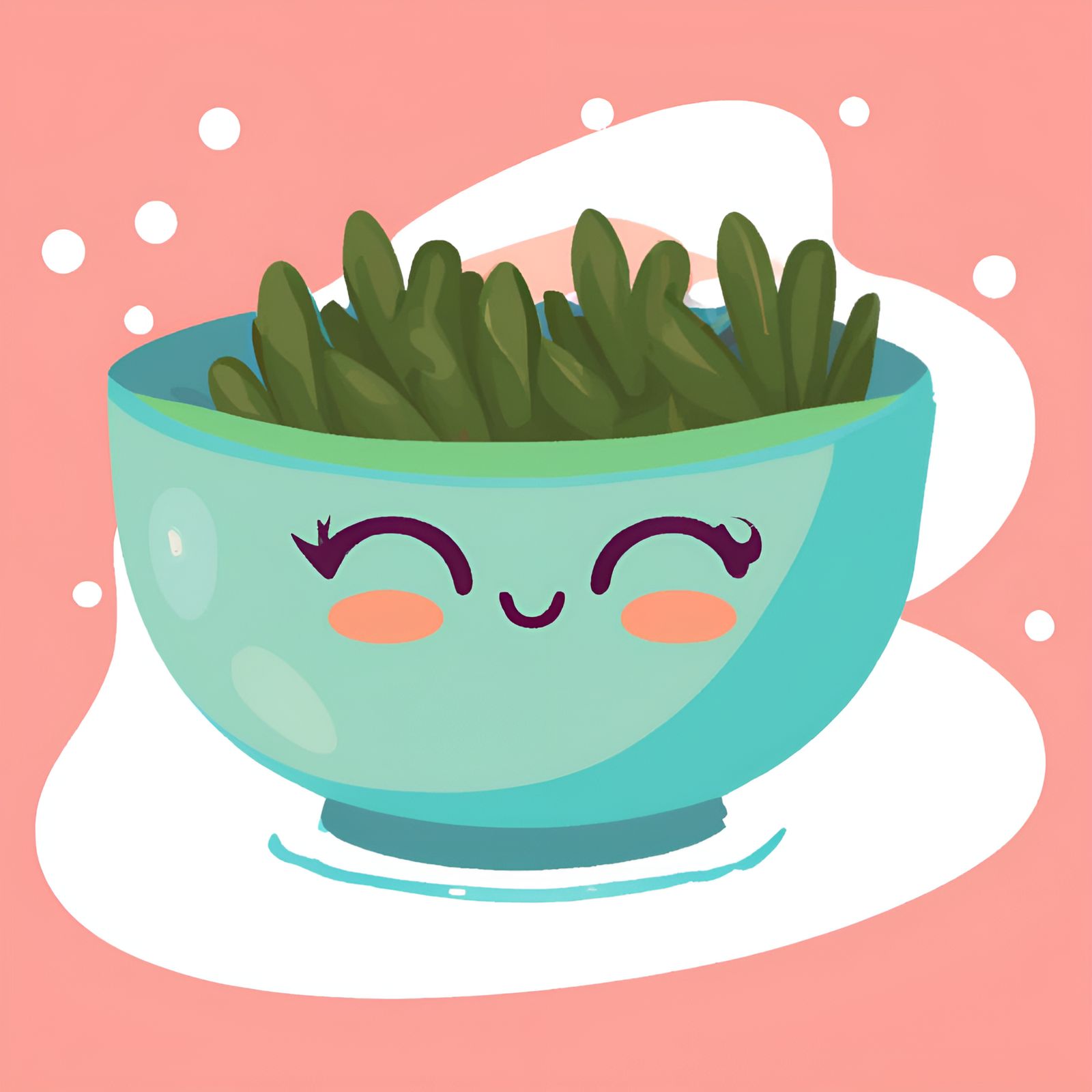 Yummy Kawaii Pastel Blue Bowl Of Japanese Seaweed Salad (Wakame)