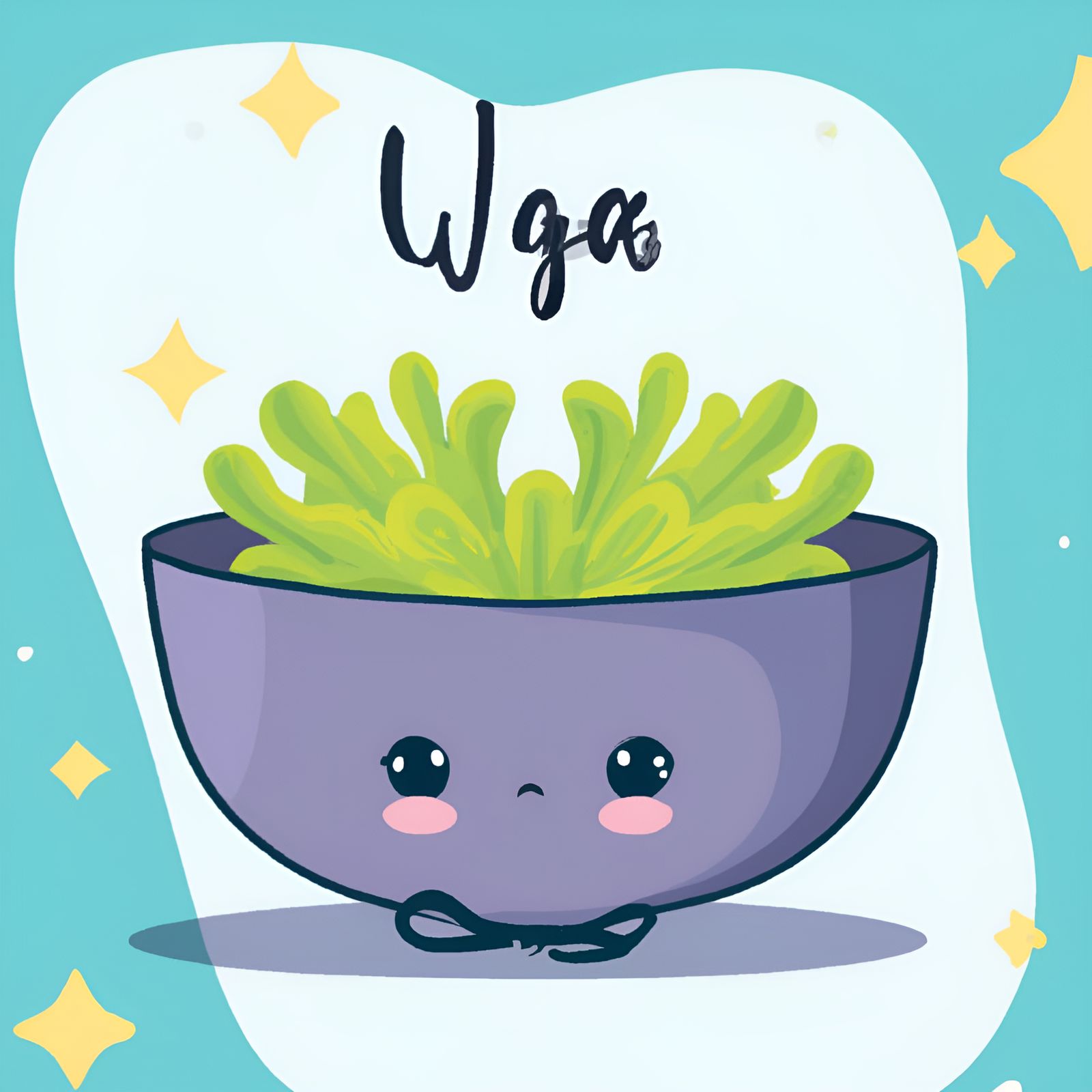 Yummy Kawaii Purple Bowl Of Japanese Seaweed Salad (Wakame)
