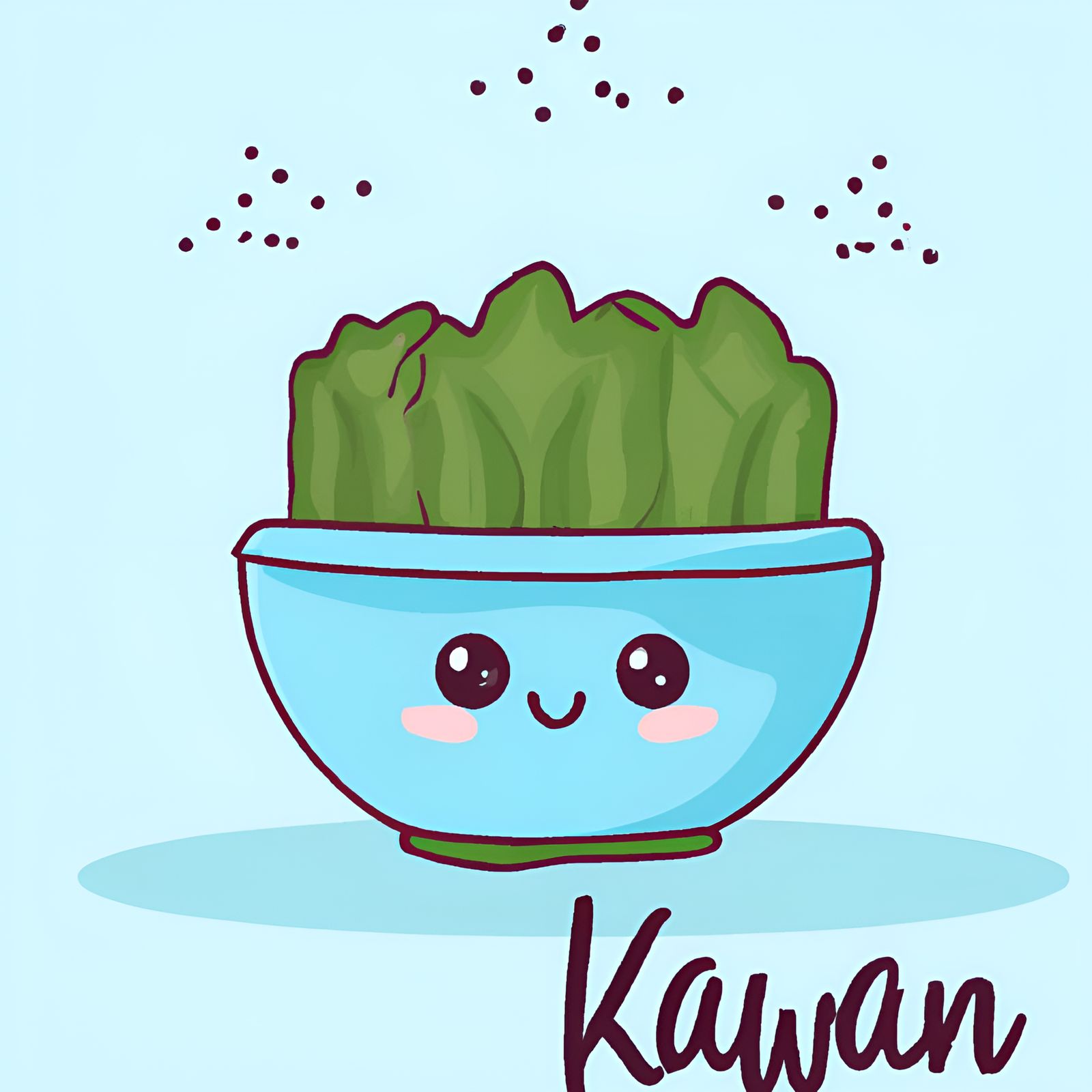 Yummy Kawaii Pastel Blue Bowl Of Japanese Seaweed Salad (Wakame)