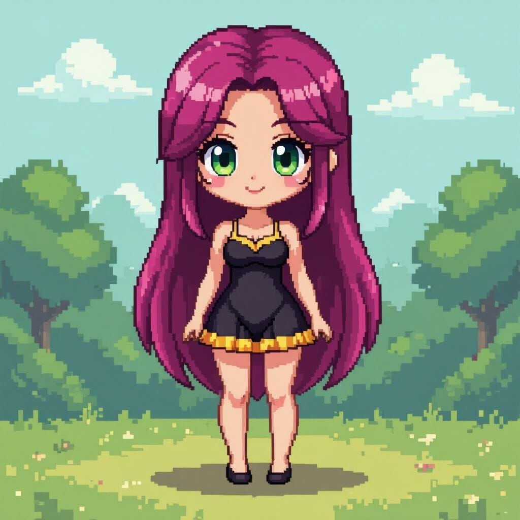 16-Bit Chibi NES Sprite with Magenta Hair