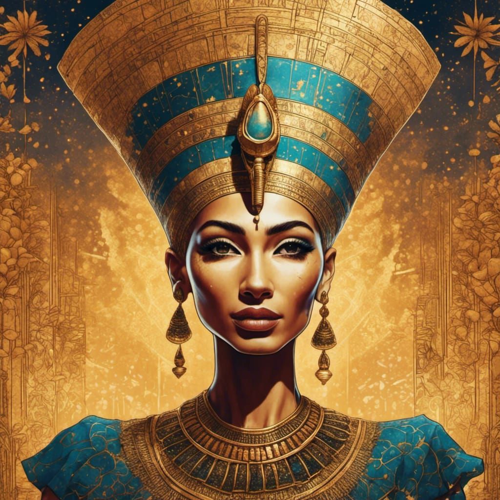 Nefertiti Portrait with Golden Details