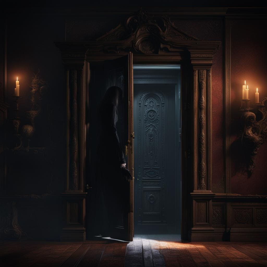 Haunting Ghostly Figure in Shadowy Room