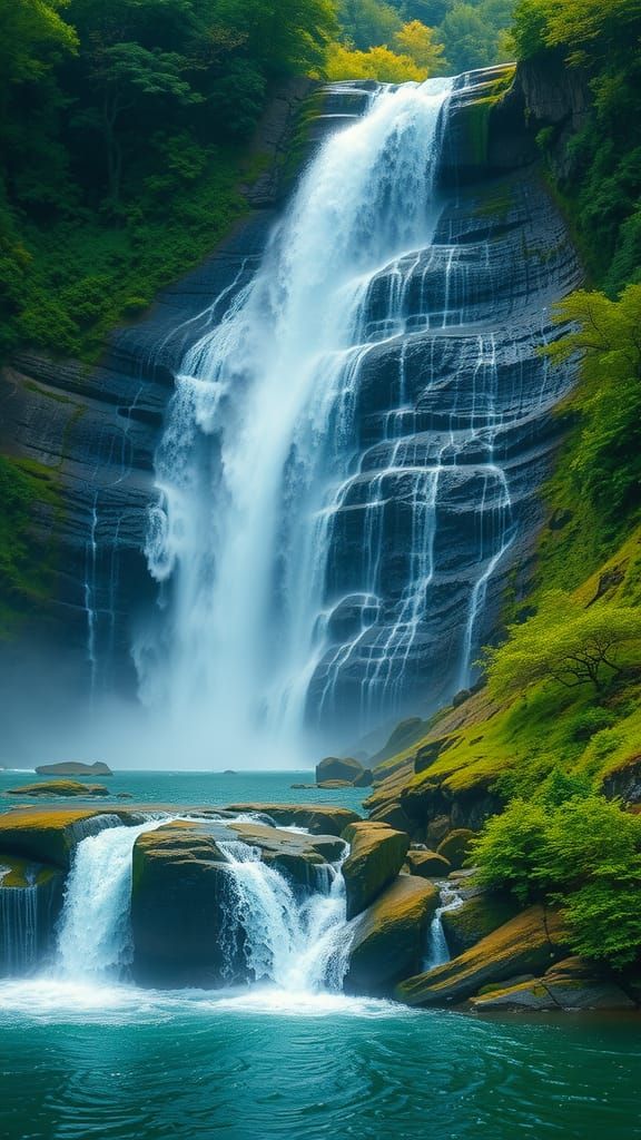 Majestic Waterfall in Impressionist Style