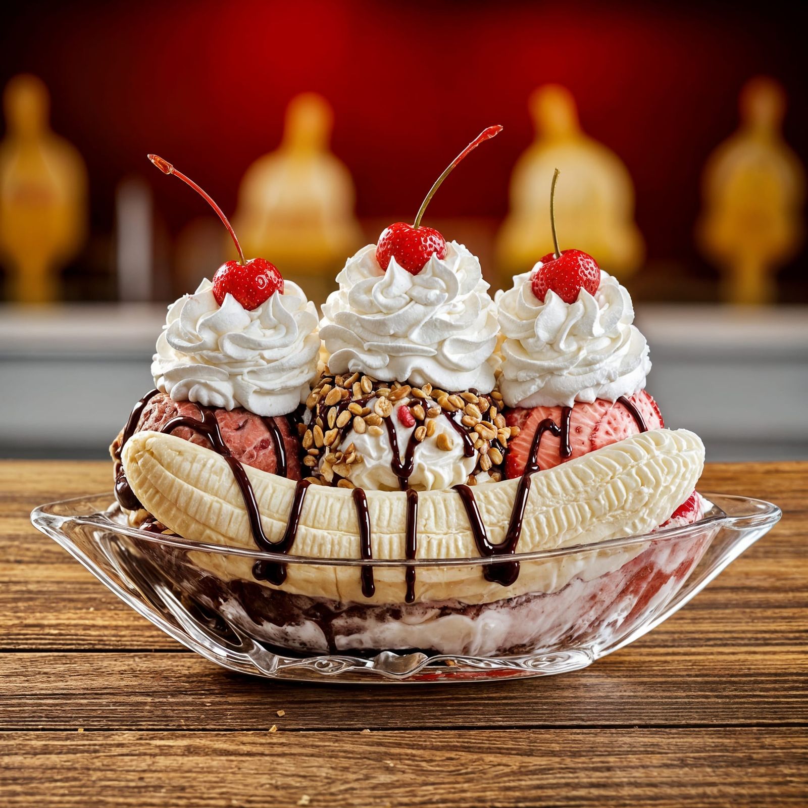 Delicious Banana Split with Ice Cream and Toppings