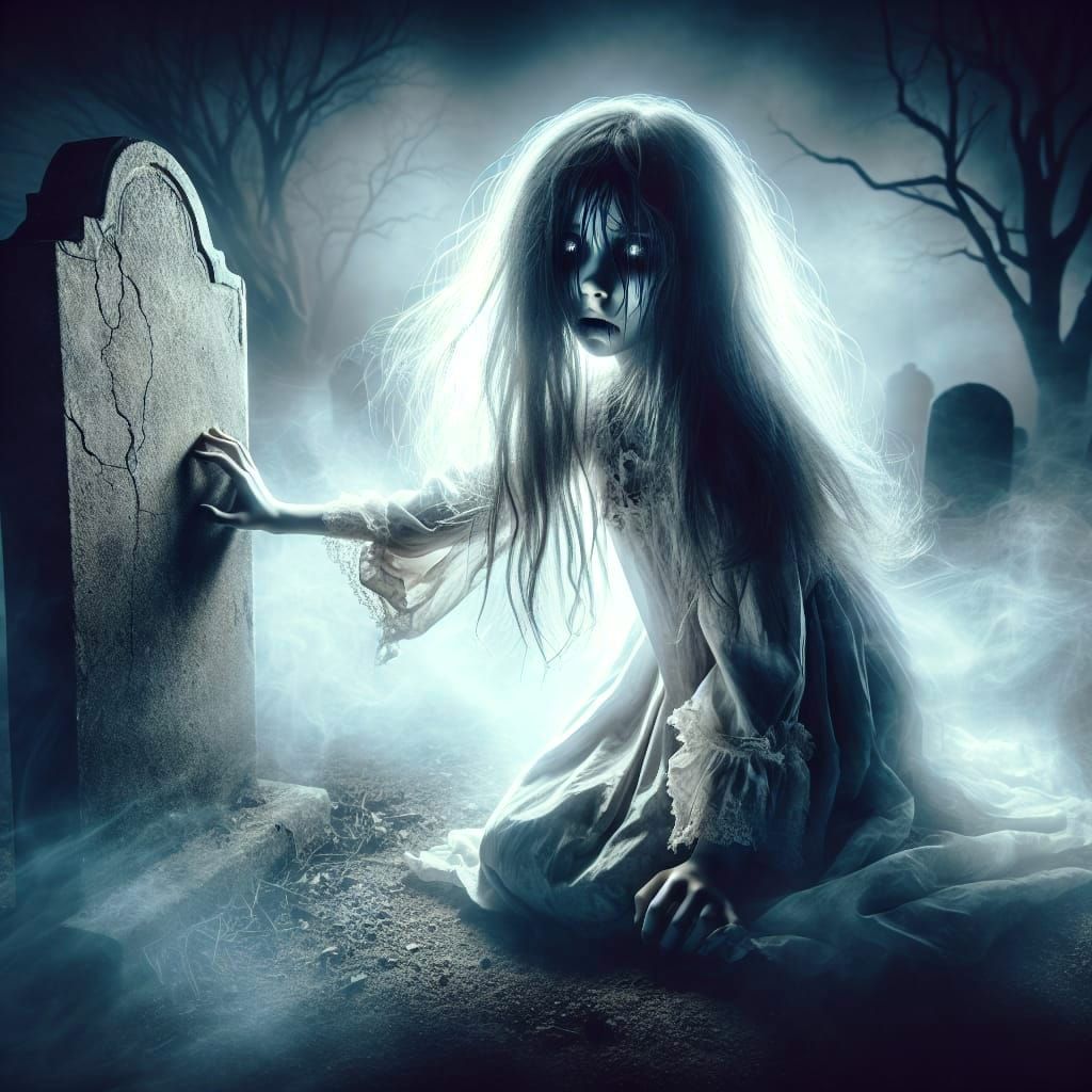 Ethereal Spirit in Graveyard: Haunting Portrait