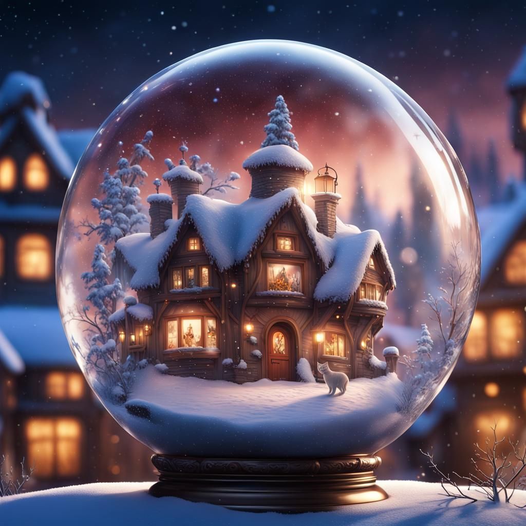 Enchanted Winter Village in Snow Globe