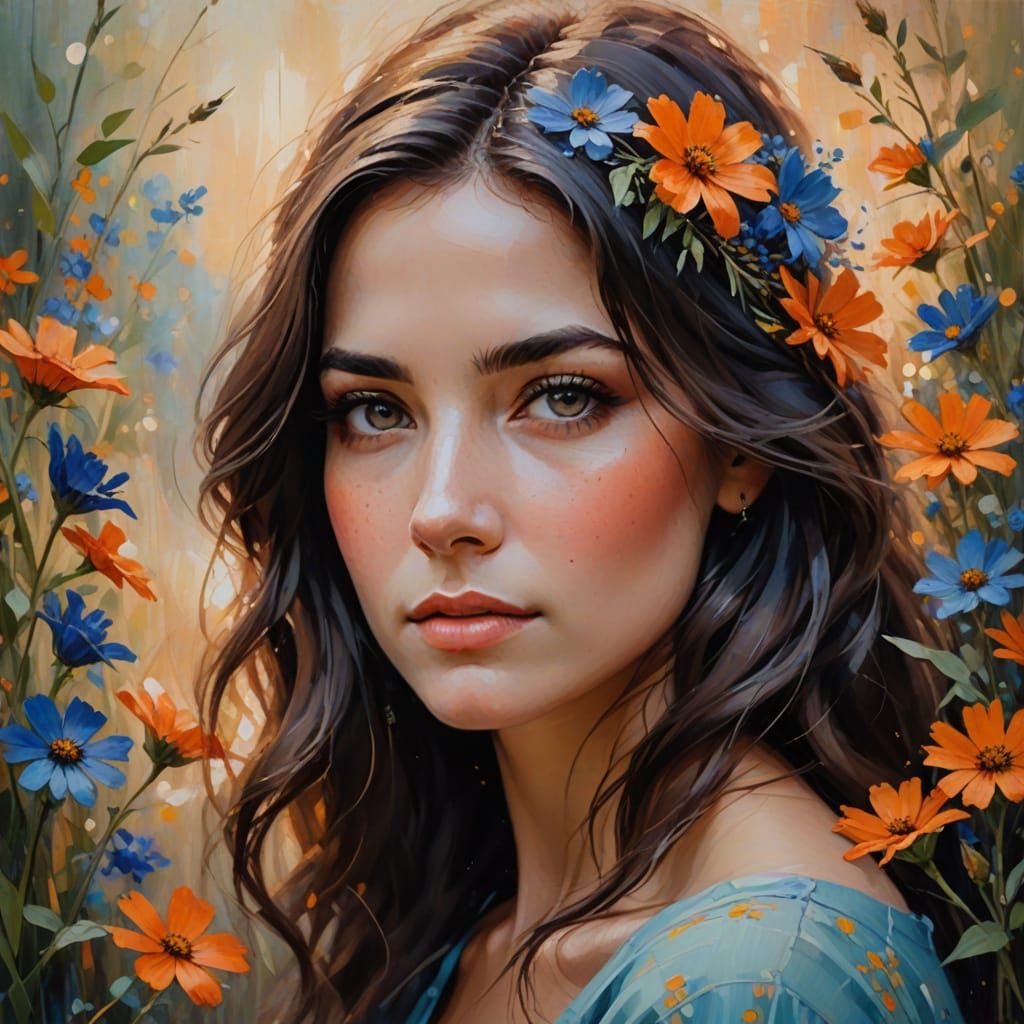 Impressionist Portrait: Woman With Flowered Hair