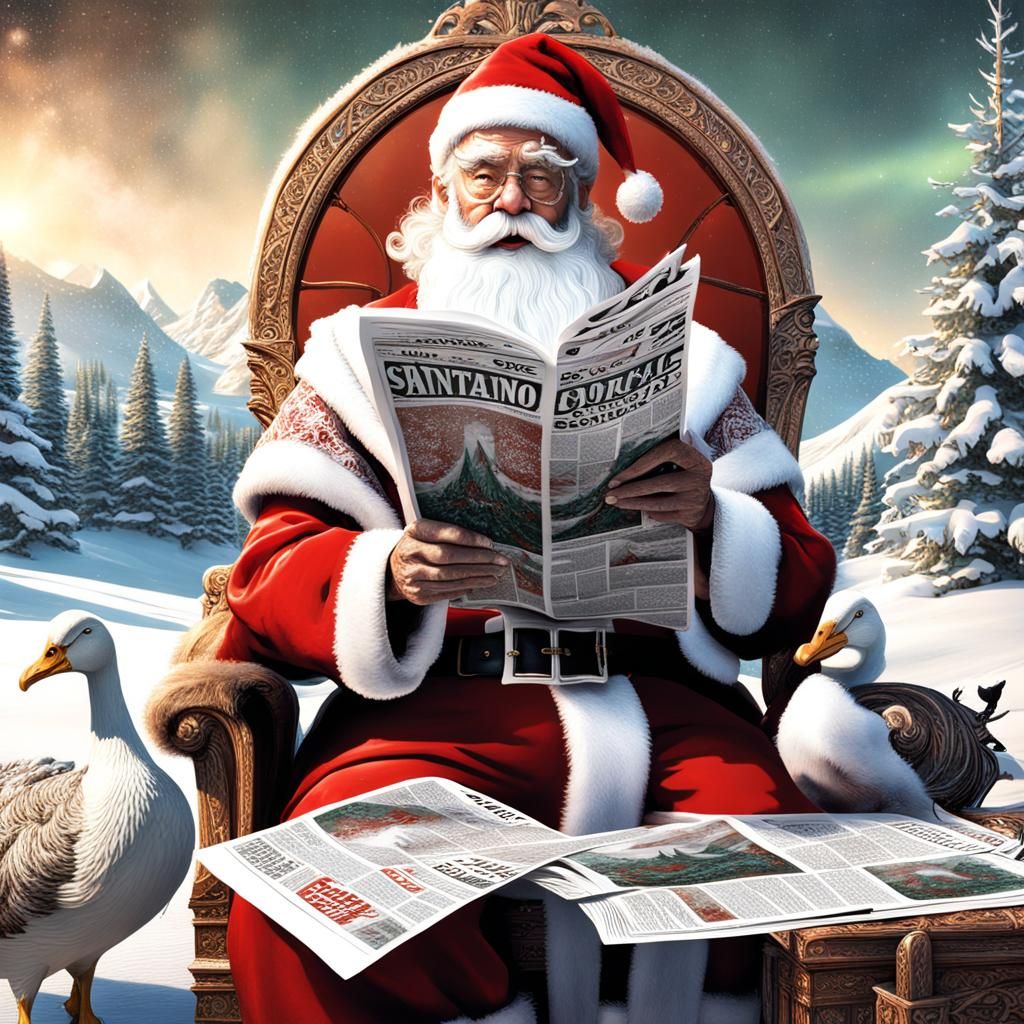 Santa Claus Reads News in Magical Christmas Scene