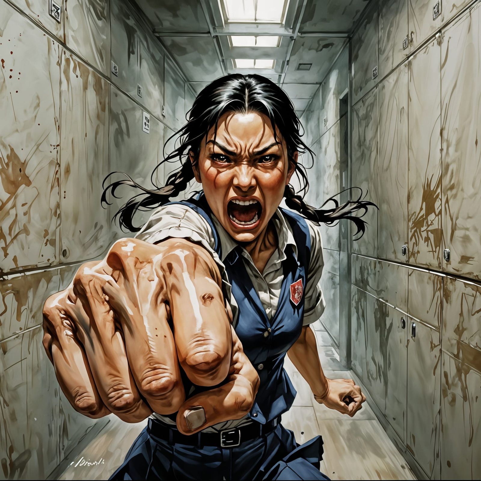 Schoolgirl Attack in Comic Book Style