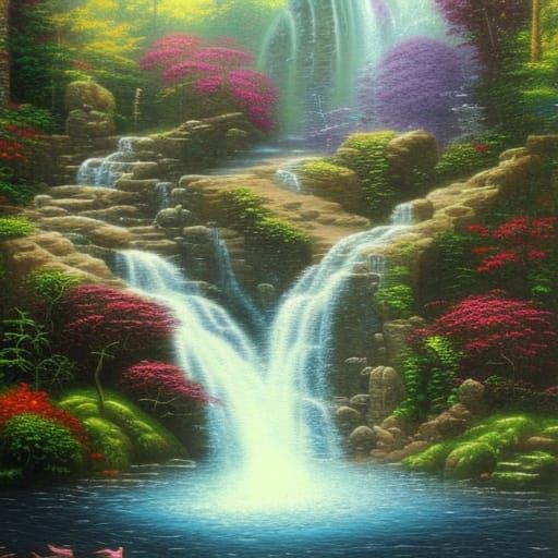 Ethereal Waterfall Fantasy by Thomas Kinkade