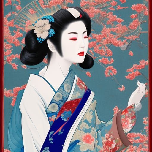 Elaborate Geisha in Kimono: Fantasy Concept Art