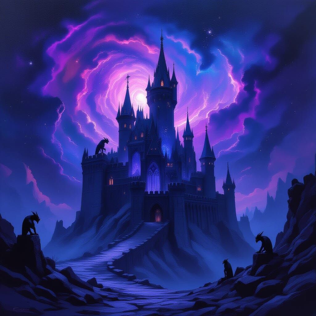 Ancient Castle in Cosmic Nebula