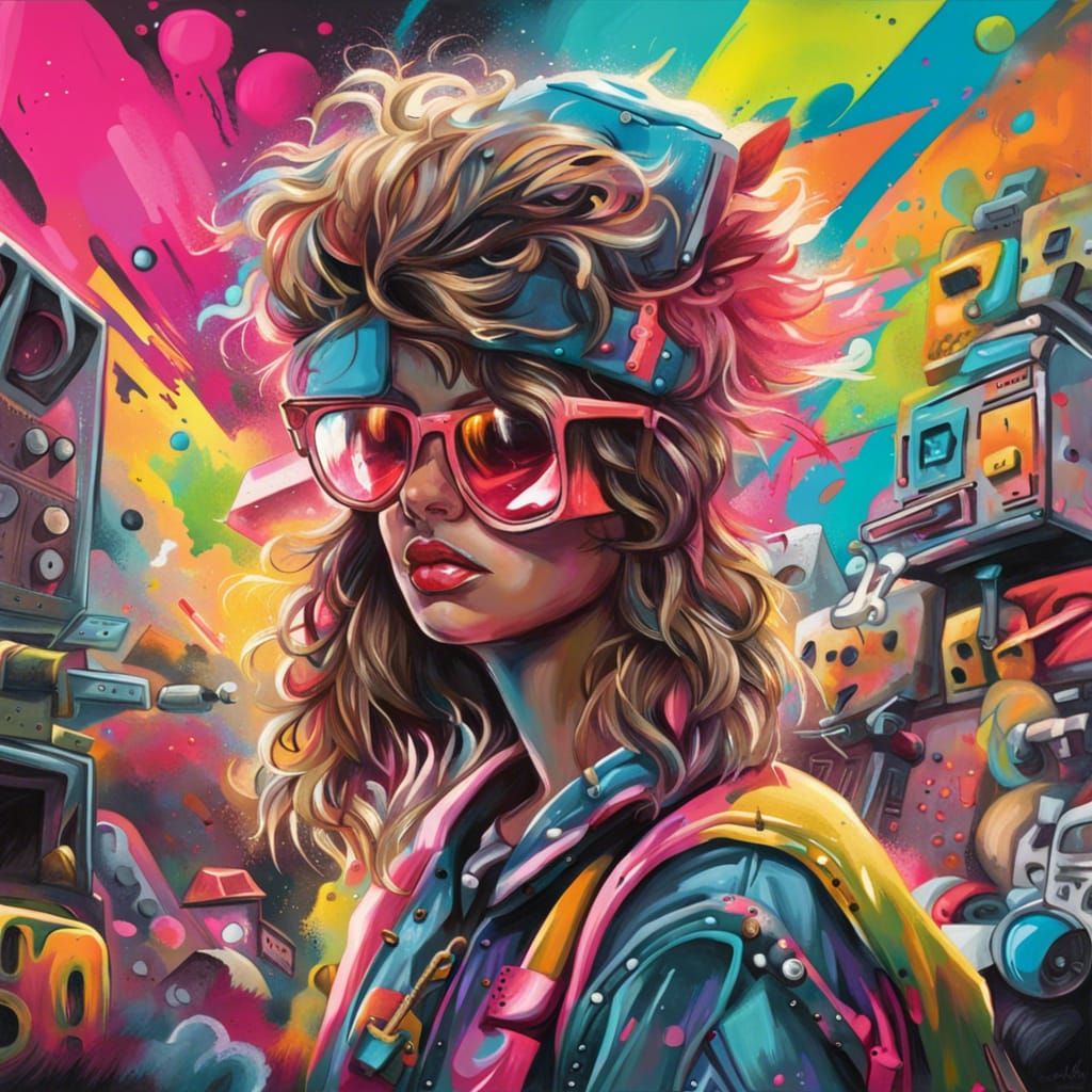 Vibrant 80s High School Party Graffiti Art