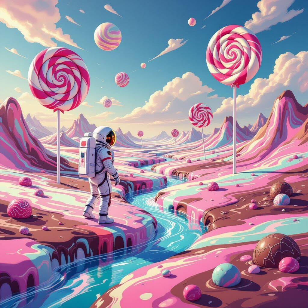 Astronaut on Candy Planet in Airbrush Art Style