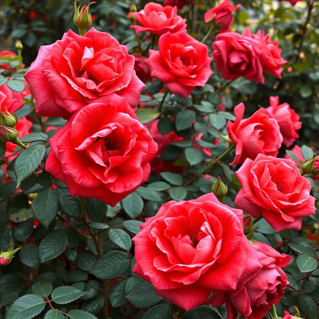 Red Rose Garden Inspired by Impressionist Art