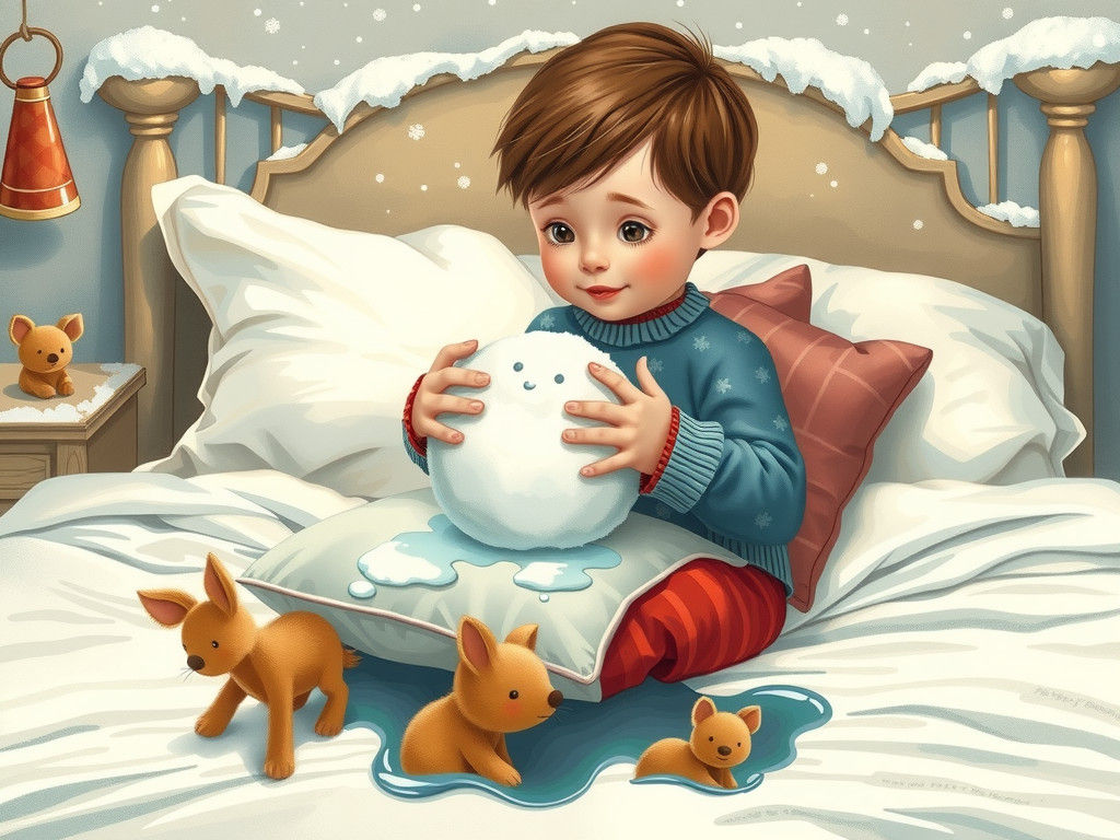Child with Melting Snowball, Illustrated Style