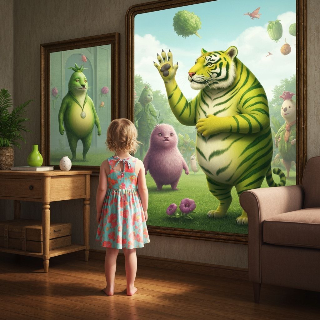 Girl Gazing at Anthropomorphic Avocado Tiger
