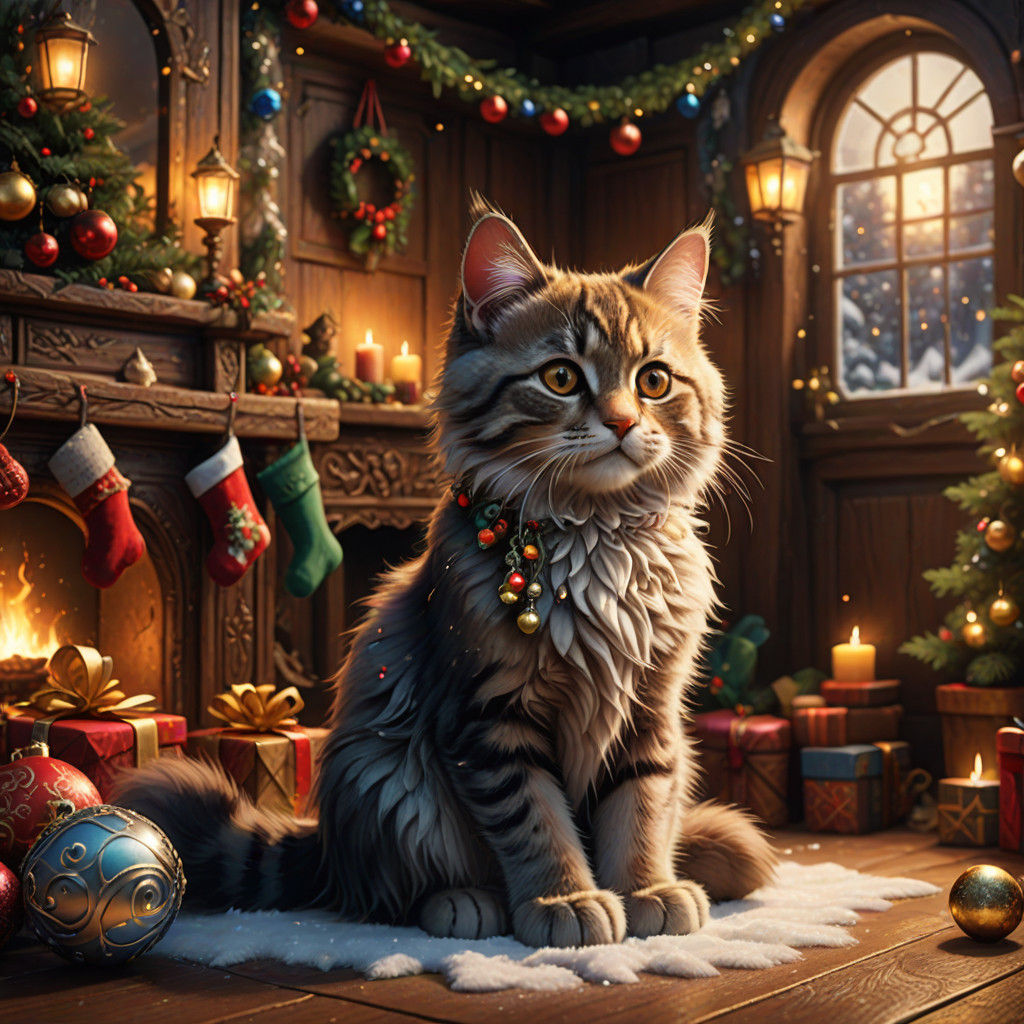 Whimsical Christmas Kitten Peek-a-Boo