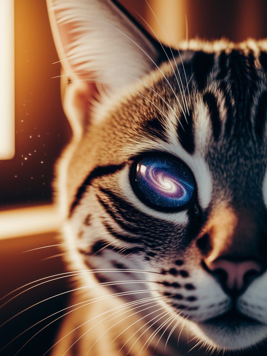 Galactic Cat Eye: Watercolor Galaxy in Feline Iris